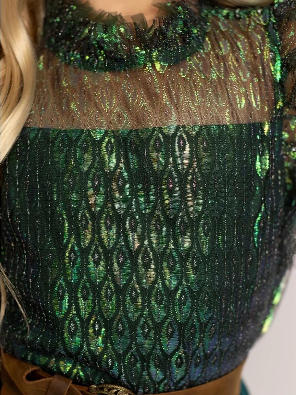 Joyfolie Emerald Green Velvet Tiered Midi Skirt